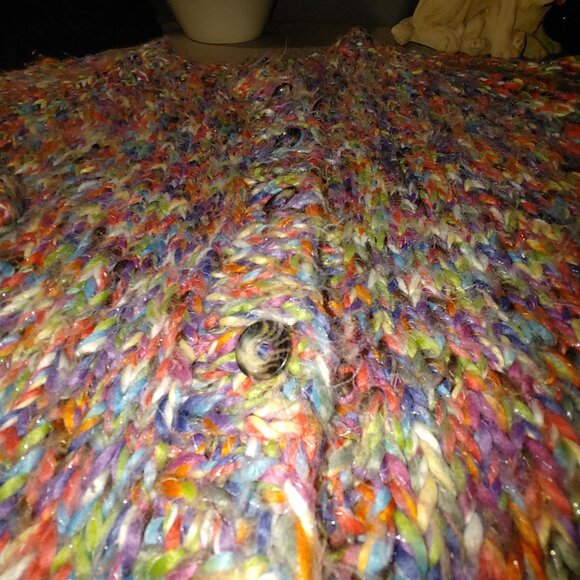 Cardigan Sweater XL Multicolor Oversize Cropped Chunky Knit Slouchy Large Button - Picture 13 of 14